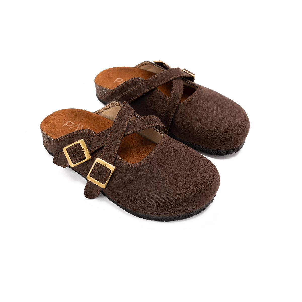 Brown Double Buckle Mule