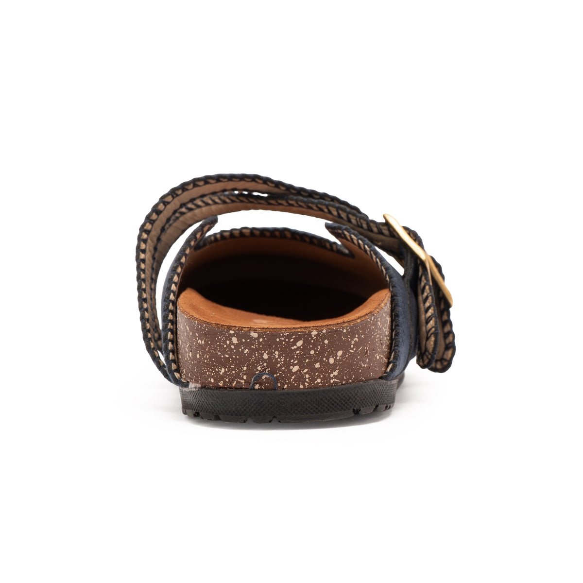 Navy Double Buckle Mule