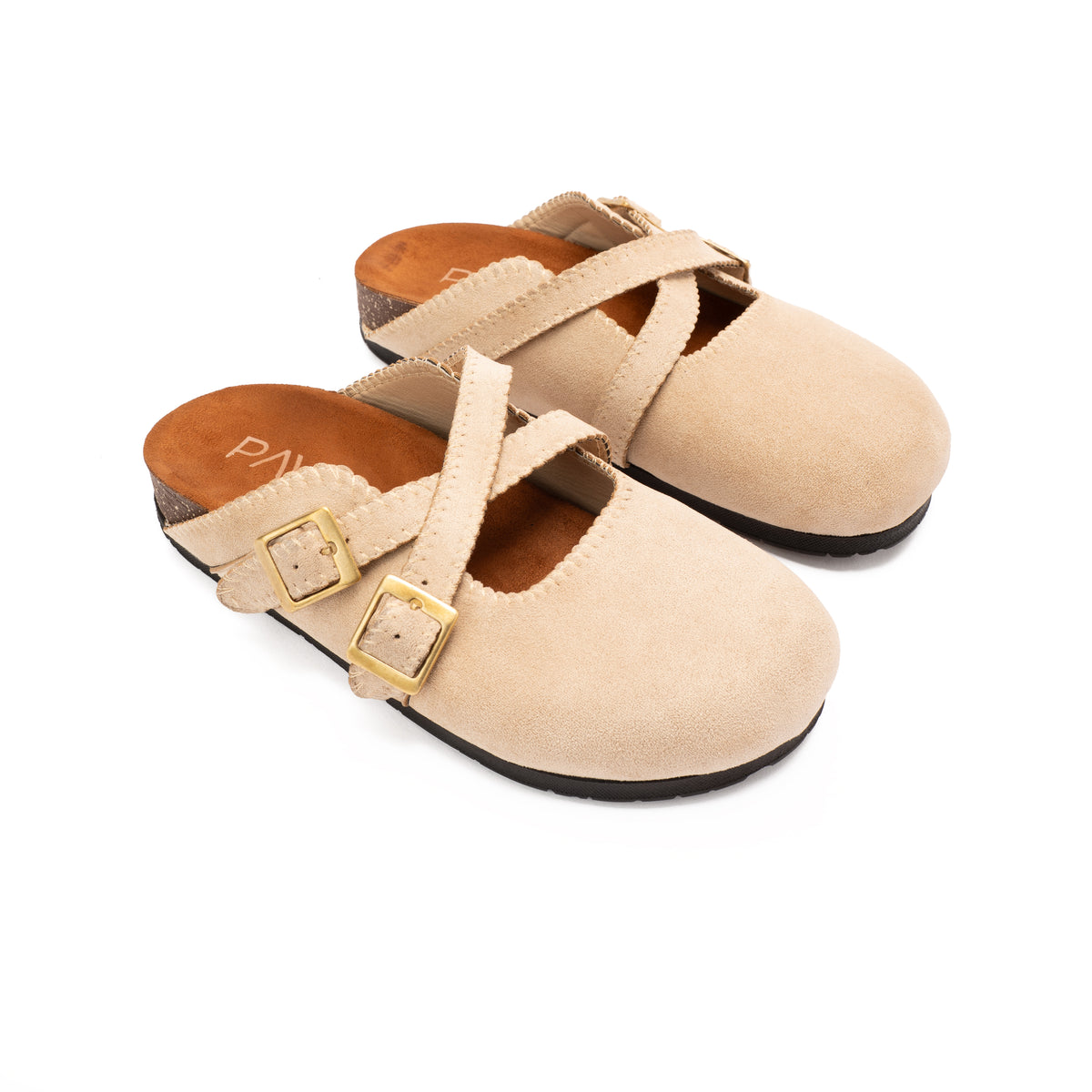 Beige Double Buckle Mule