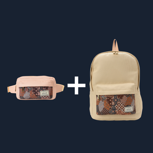 Beige Patchwork Laptop & Fanny Pack Duo