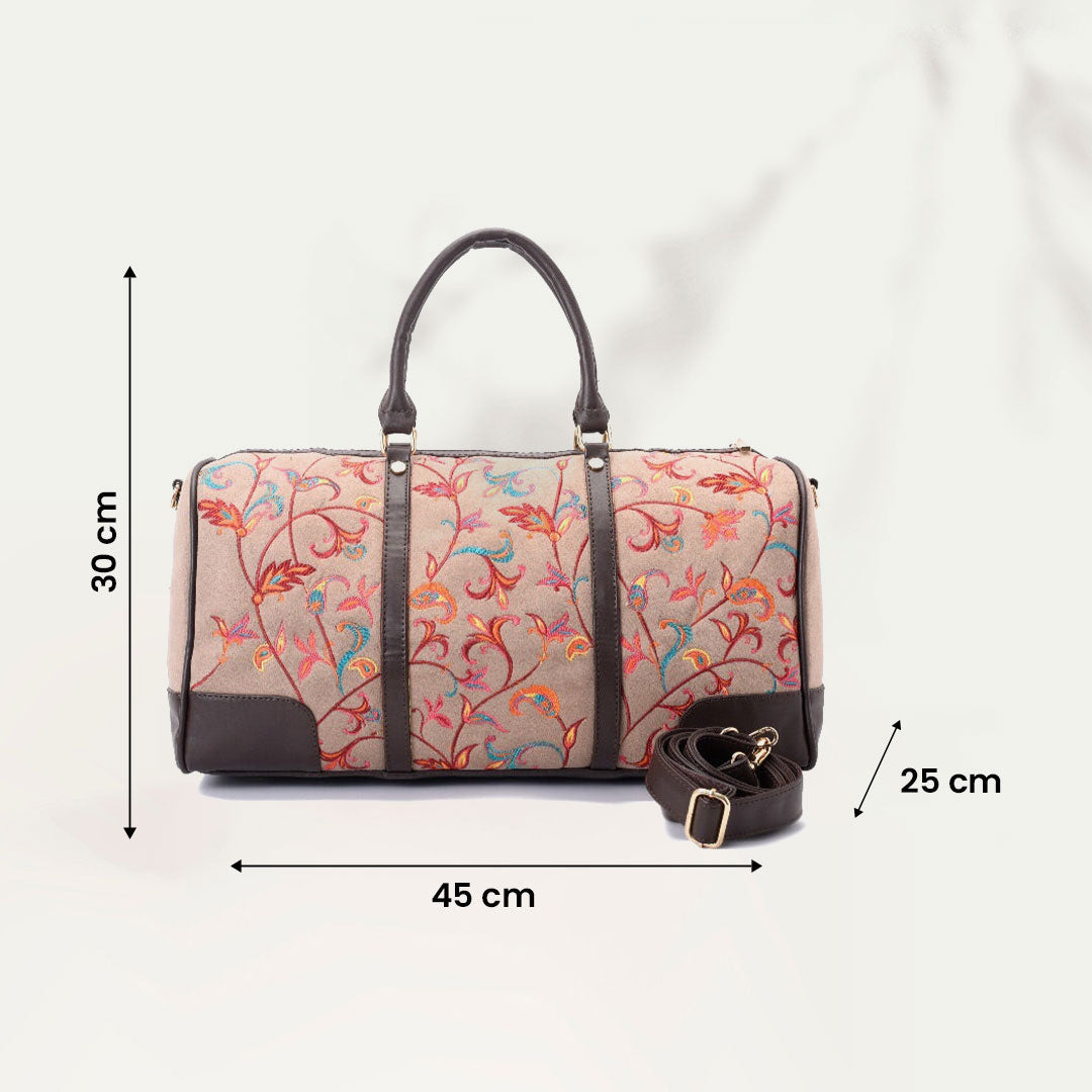 Duffle Bag Leather Indian Beige with multi colored pavoegypt