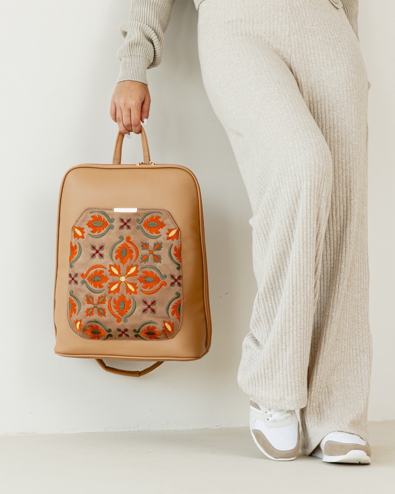 Laptop Cafe with Floral embroideries fabric Backpack/Cross - PAVO Egypt