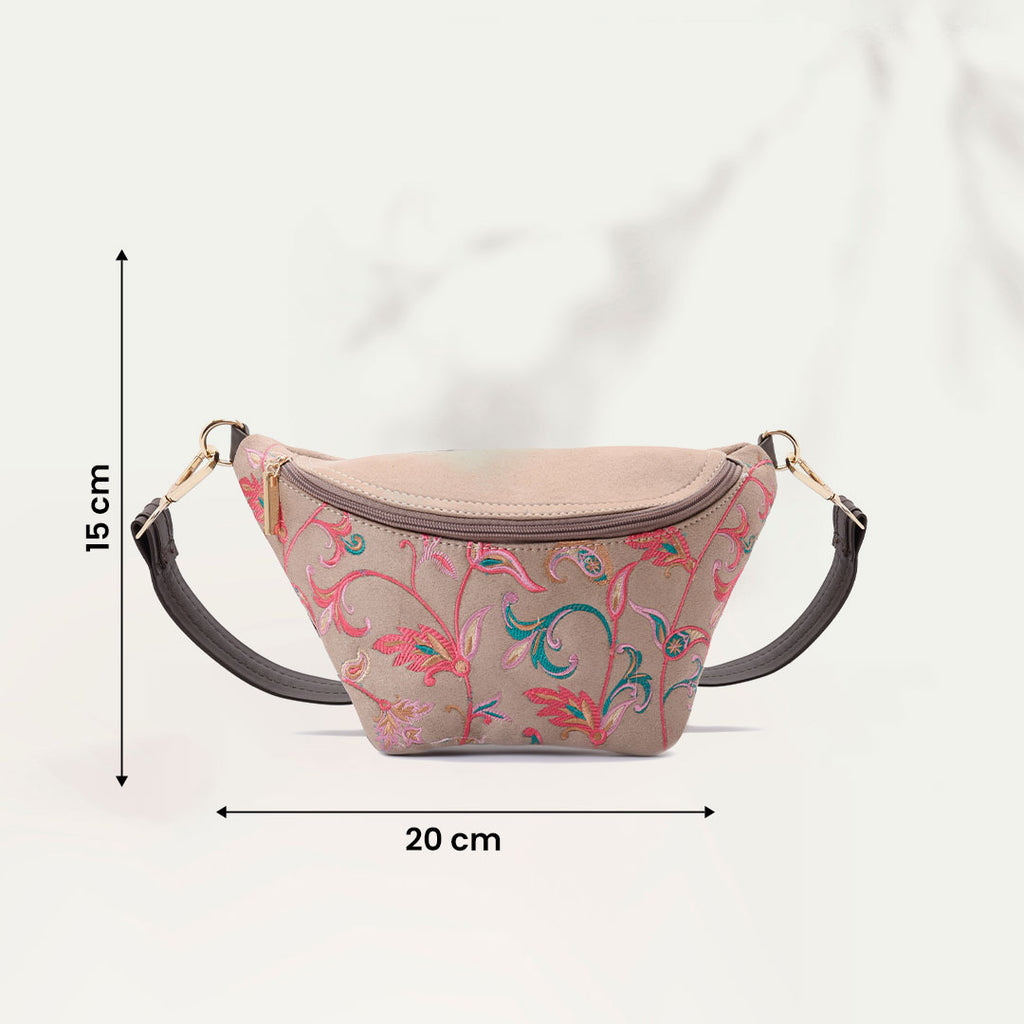 Fanny pack Indian Beige with Flowery - PAVO Egypt
