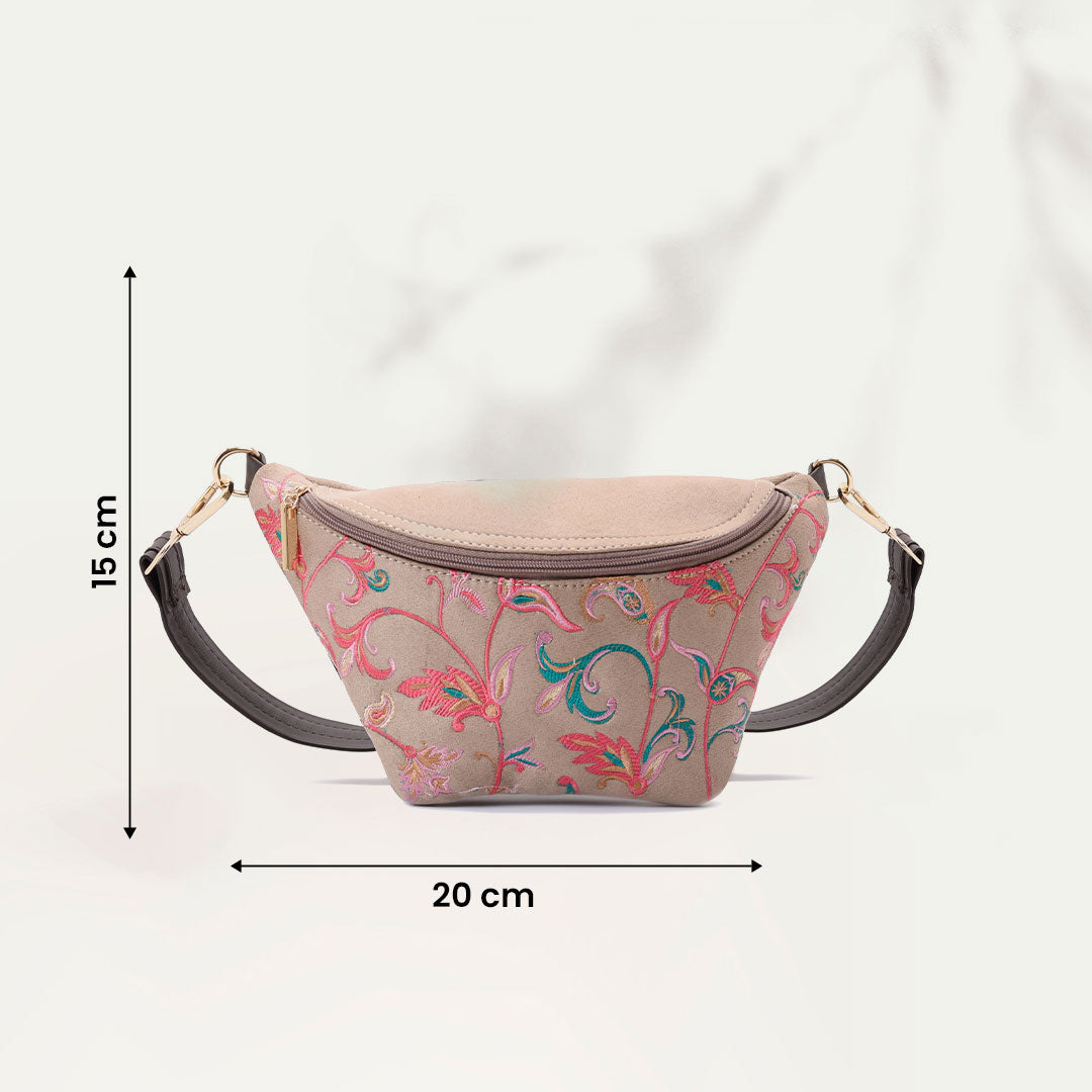 Fanny pack Indian Beige with Flowery - PAVO Egypt