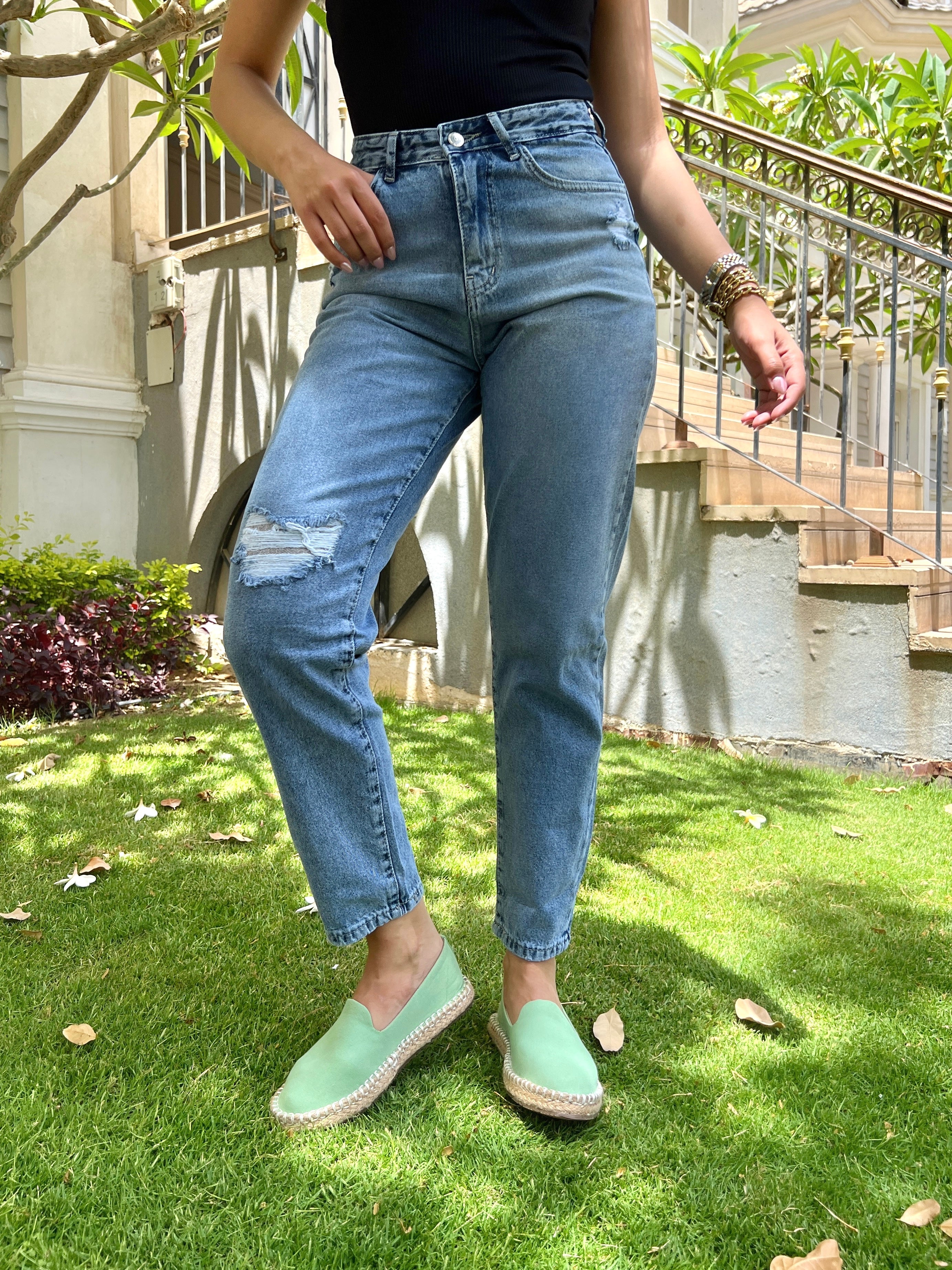 Medium blue Ripped Boy Friend Jeans PAVO Egypt
