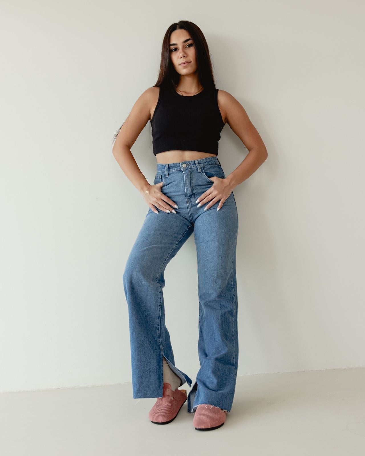 Split Hem Blue Jeans - PAVO Egypt