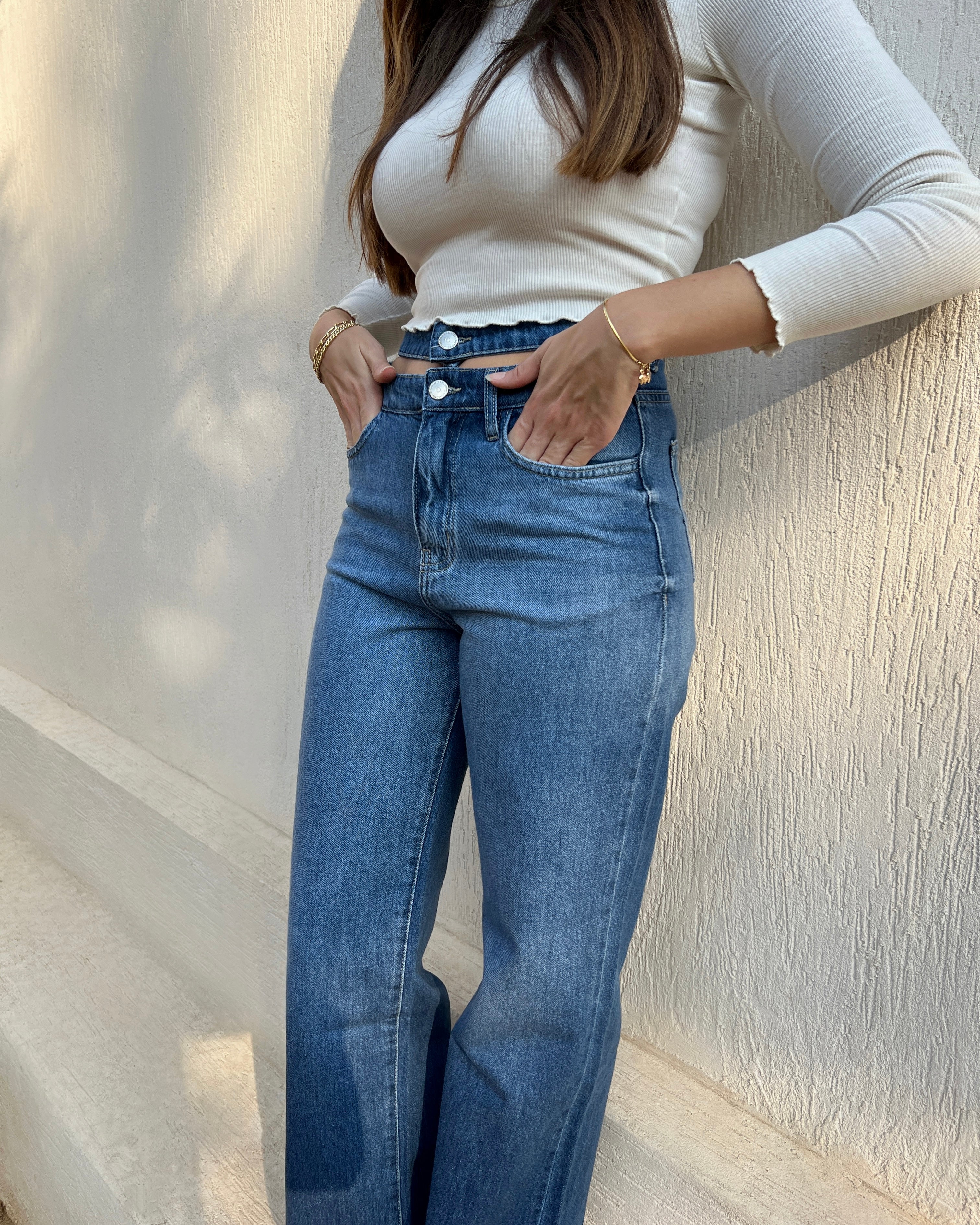 Dark Blue Double Waist Jeans - PAVO Egypt