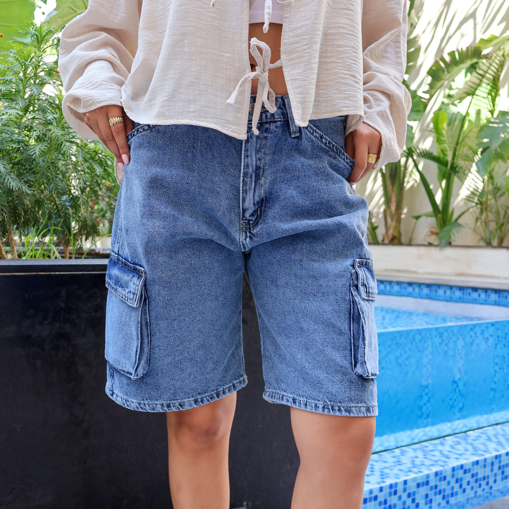 Blue Women Denim Shorts - PAVO Egypt