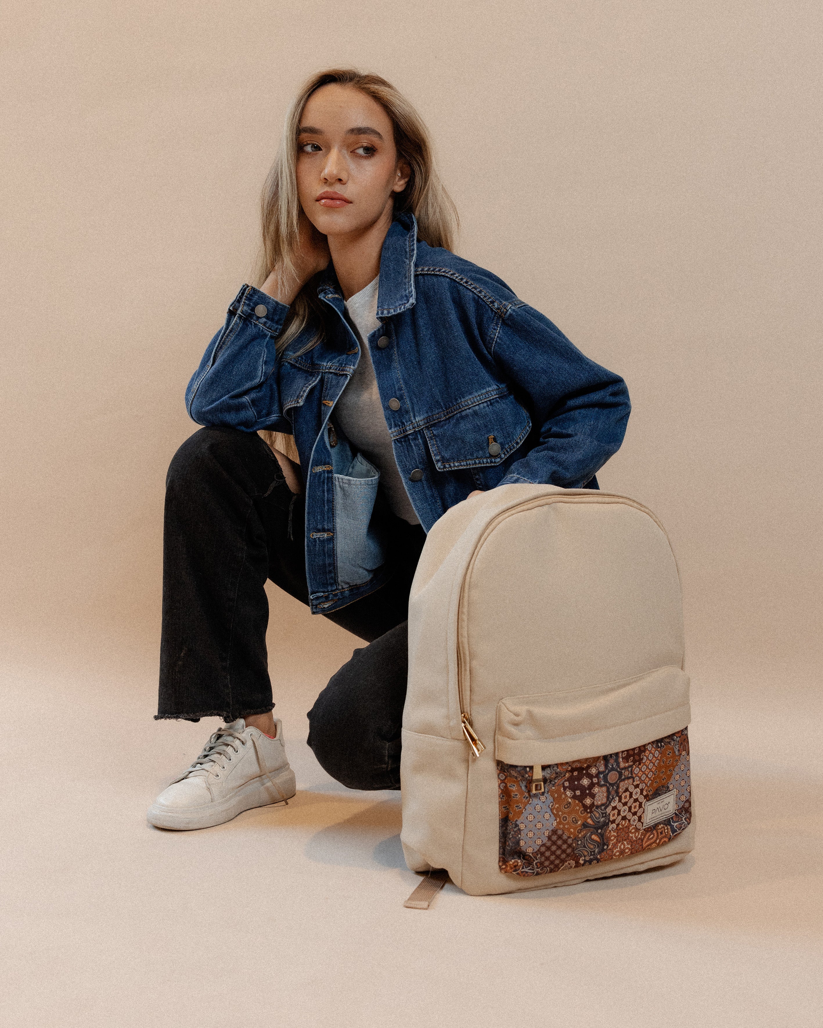 Laptop Backpack Patch Beige pavoegypt