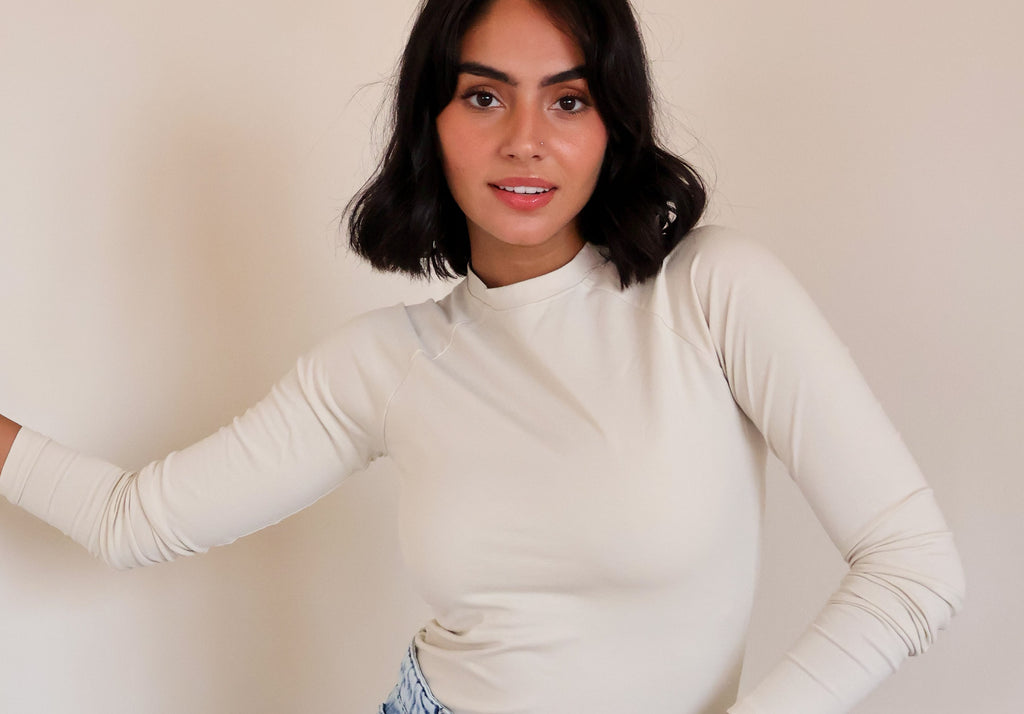 Beige Long sleeves Basic Top - PAVO Egypt