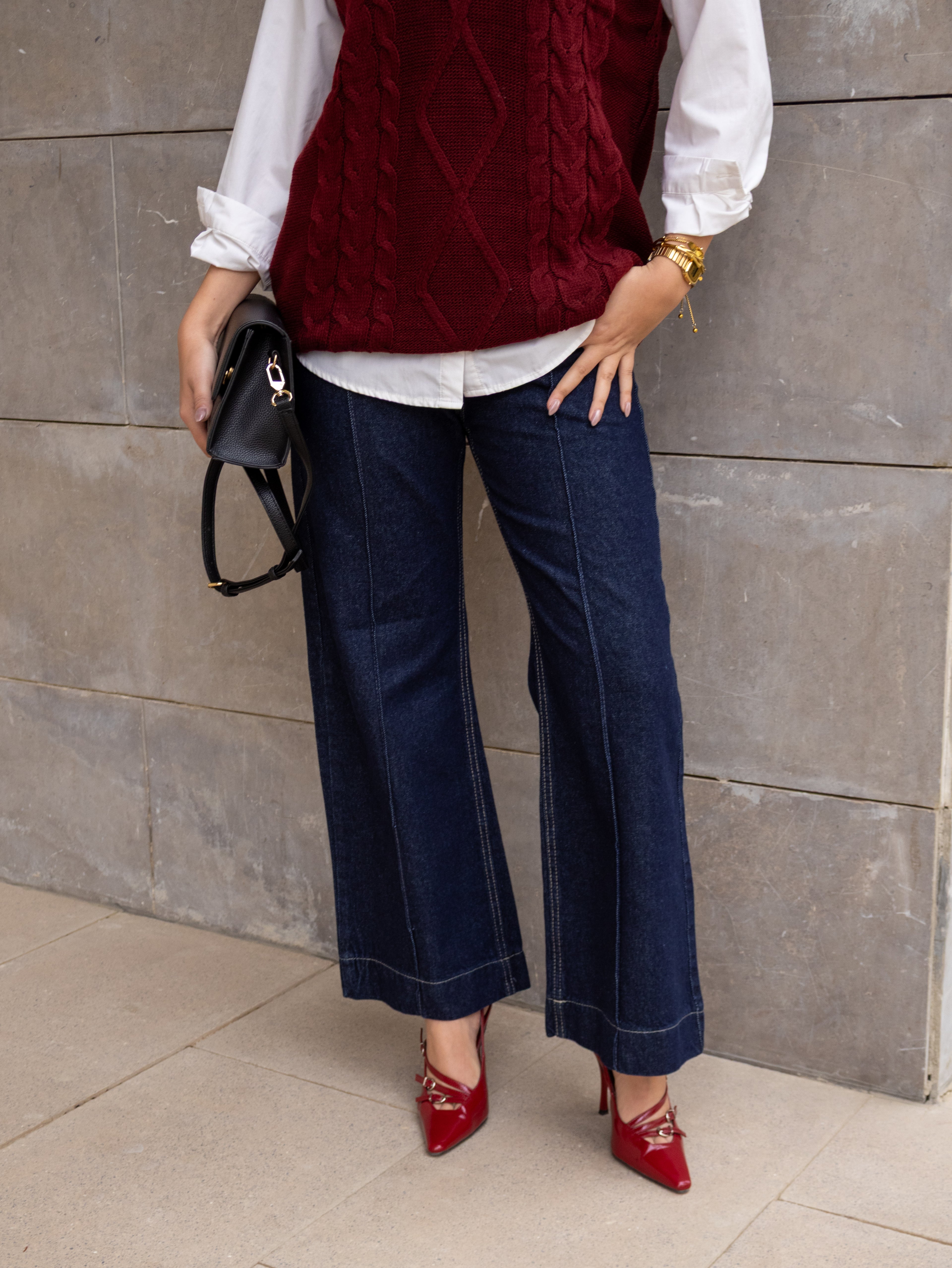 Navy cropped Wide leg Jeans - PAVO Egypt