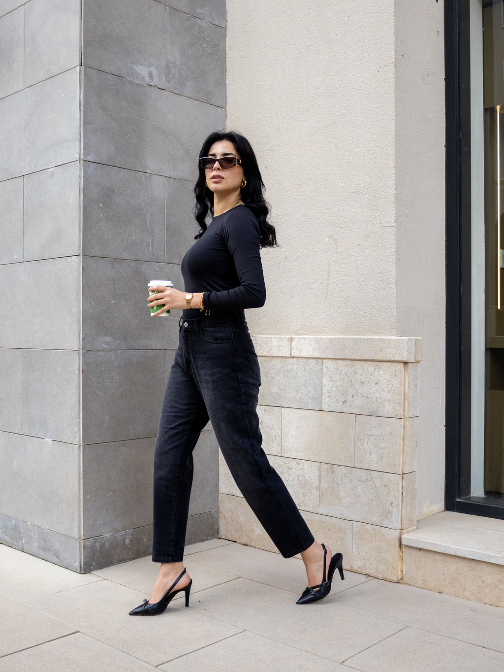 Black cropped wide leg Jeans - PAVO Egypt