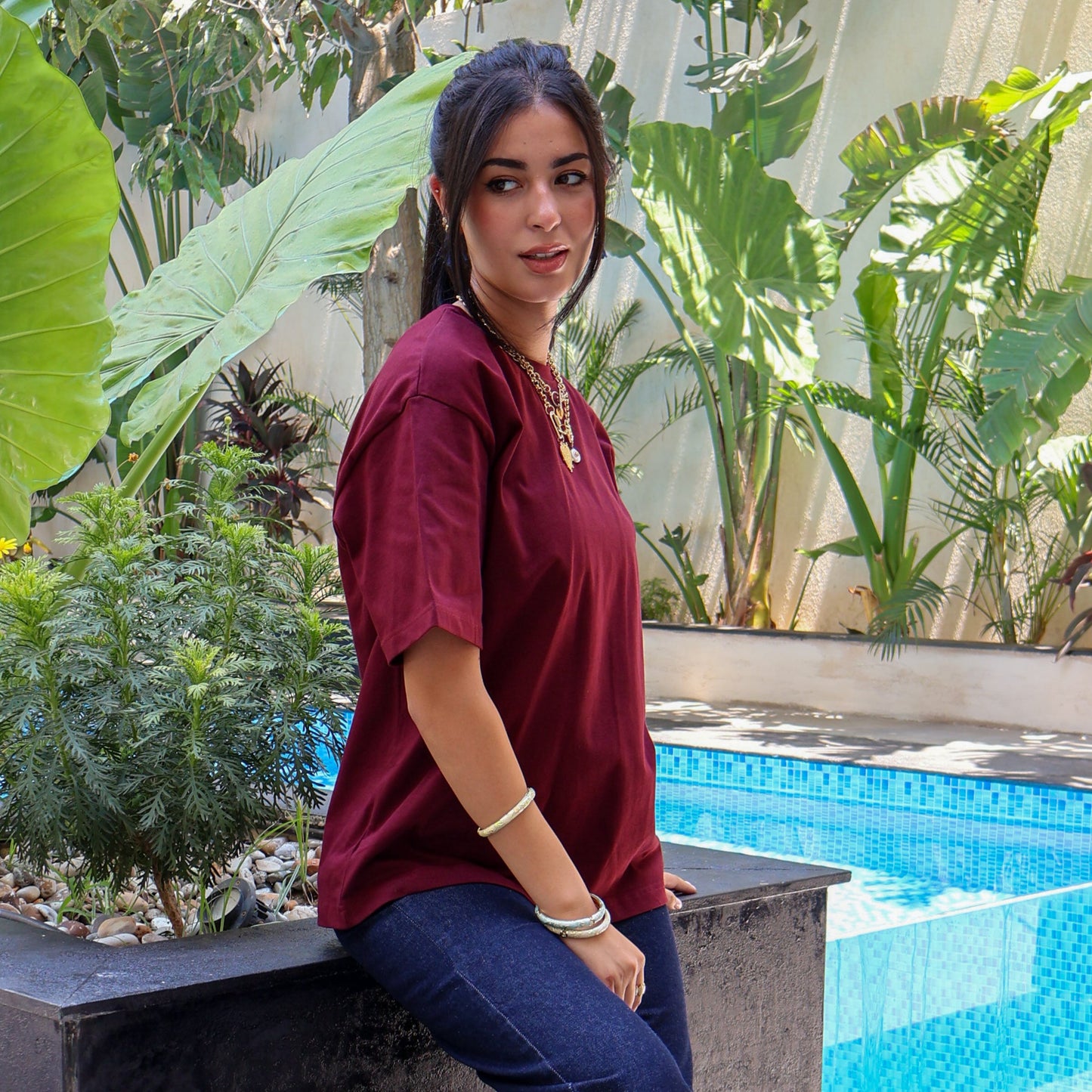 Burgundy Women oversized T-shirt - PAVO Egypt