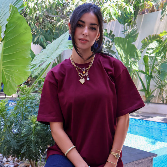 Burgundy Women oversized T-shirt - PAVO Egypt
