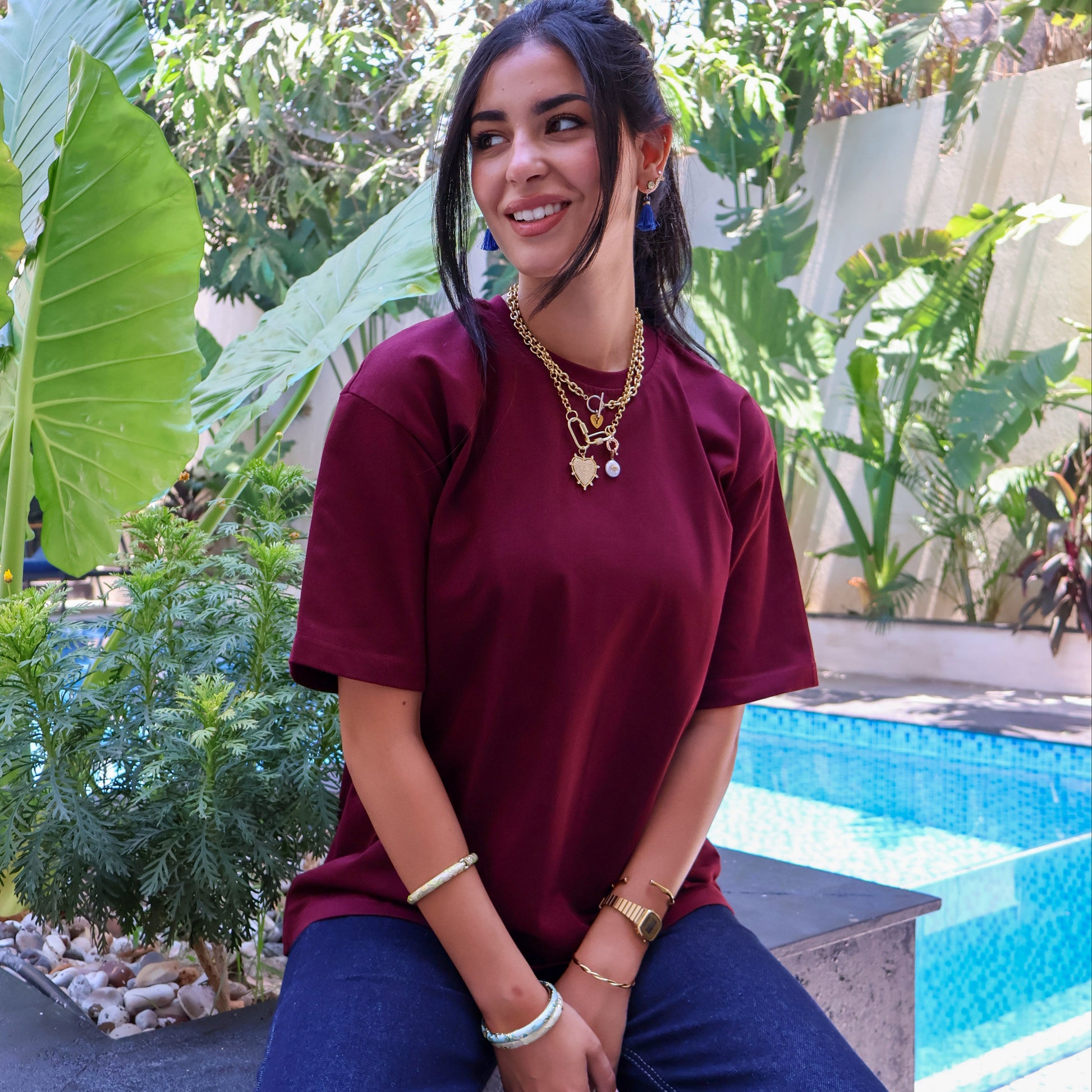 Burgundy Women oversized T-shirt - PAVO Egypt