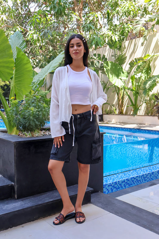 Dark Grey Women Denim Shorts - PAVO Egypt