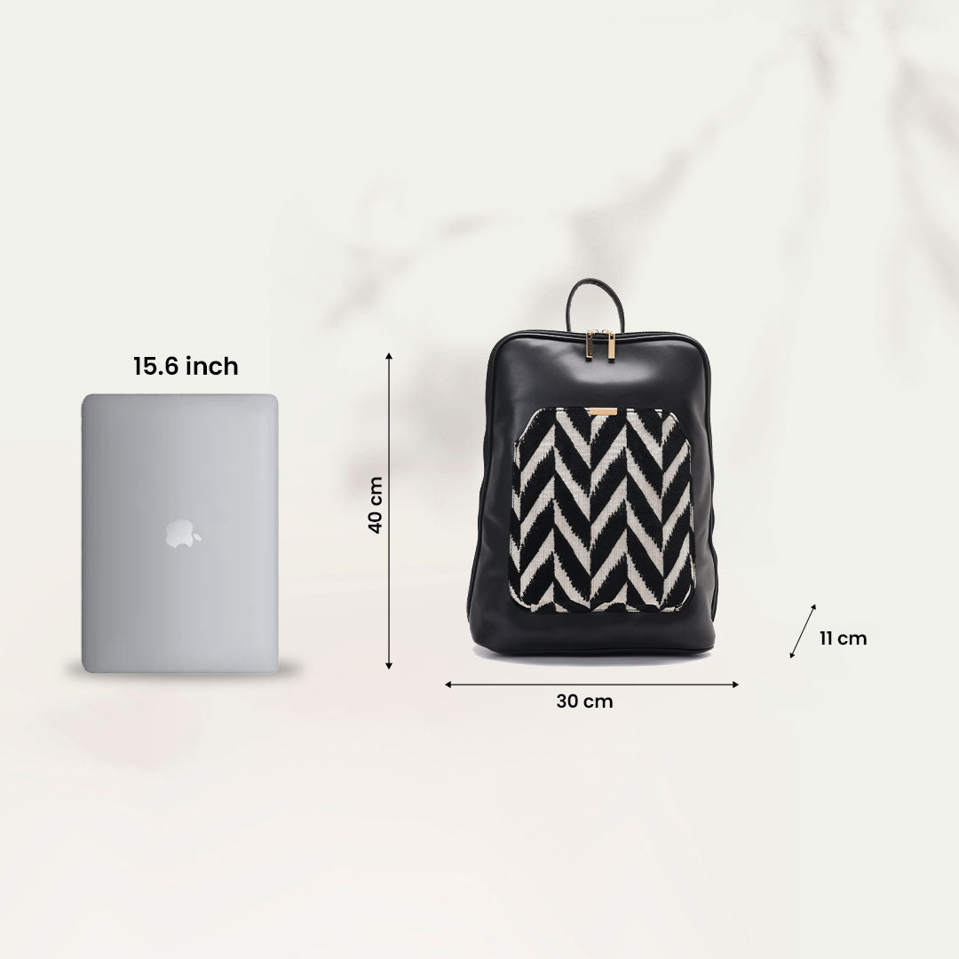 Laptop Black with Black and White fabric Backpack/Cross