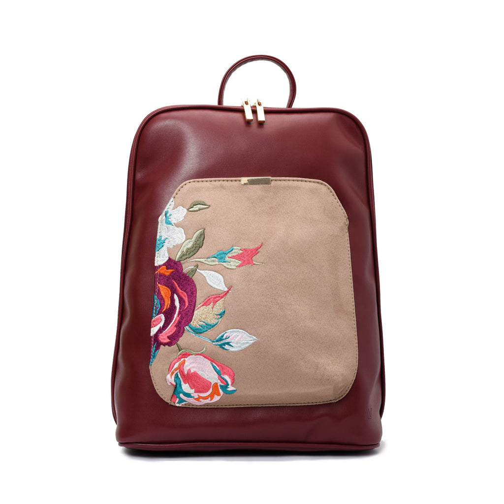 Laptop Burgundy with Beige embroideries fabric Backpack/Cross pavoegypt