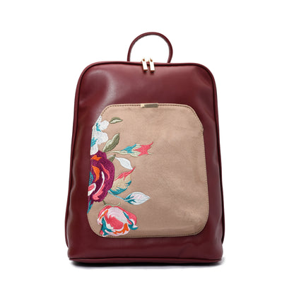 Laptop Burgundy with Beige embroideries fabric Backpack/Cross pavoegypt