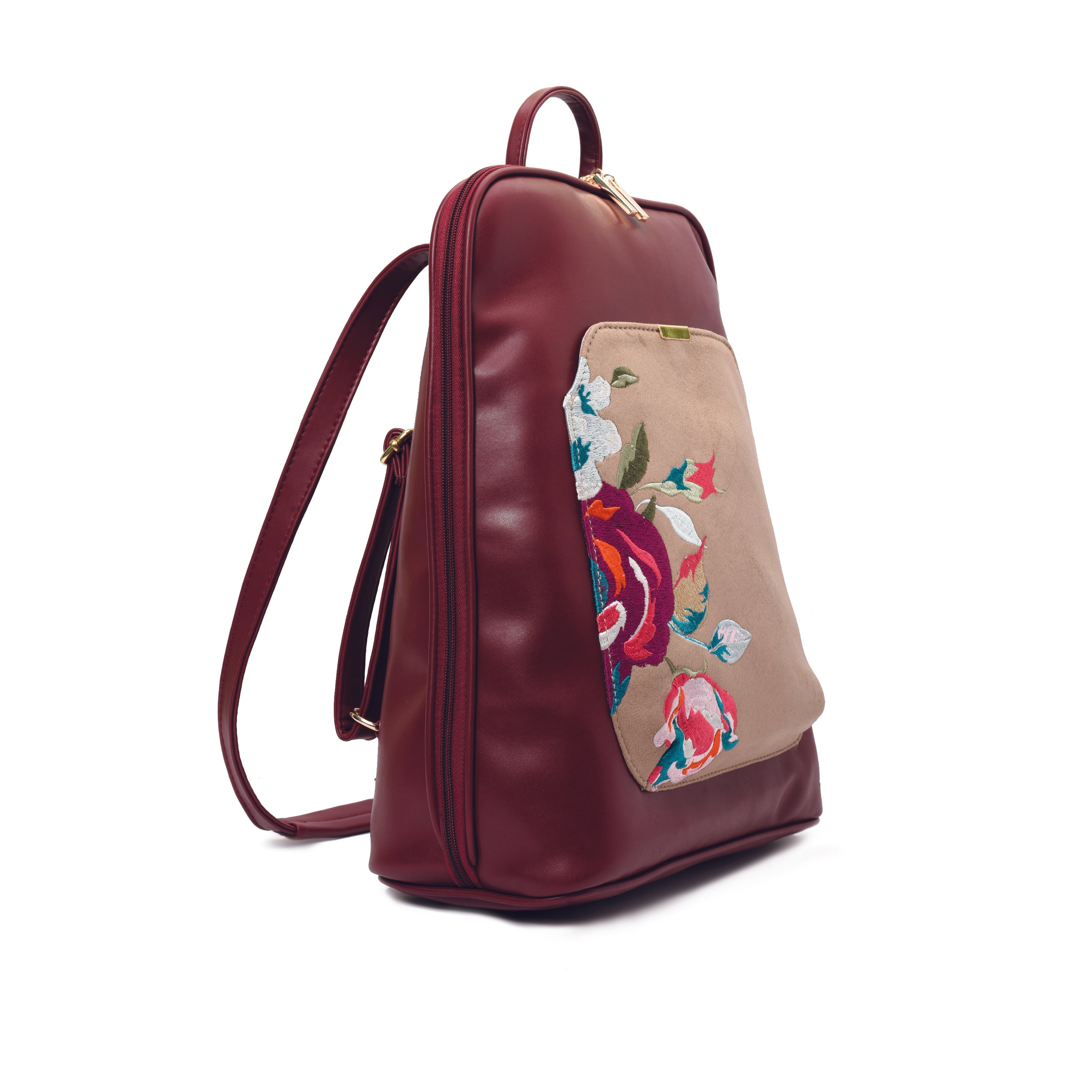 Laptop Burgundy with Beige embroideries fabric Backpack/Cross pavoegypt
