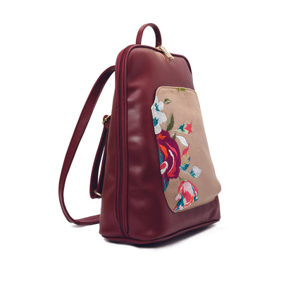 Laptop Burgundy with Beige embroideries fabric Backpack/Cross pavoegypt