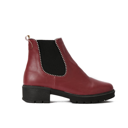 Burgundy Studs Flake Boots