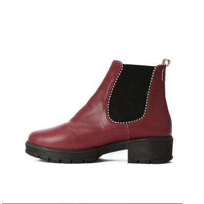 Burgundy Studs Flake Boots