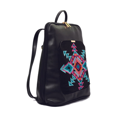 Laptop Black with Black embroideries fabric Backpack/Cross