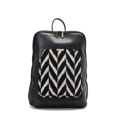 Laptop Black with Black and White fabric Backpack/Cross