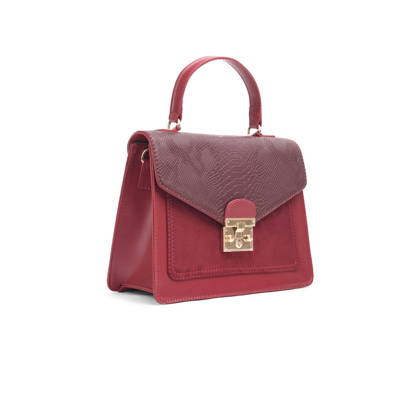 Burgundy Handbag with crocodile Texture leather - Code 900
