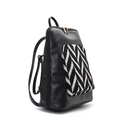 Laptop Black with Black and White fabric Backpack/Cross