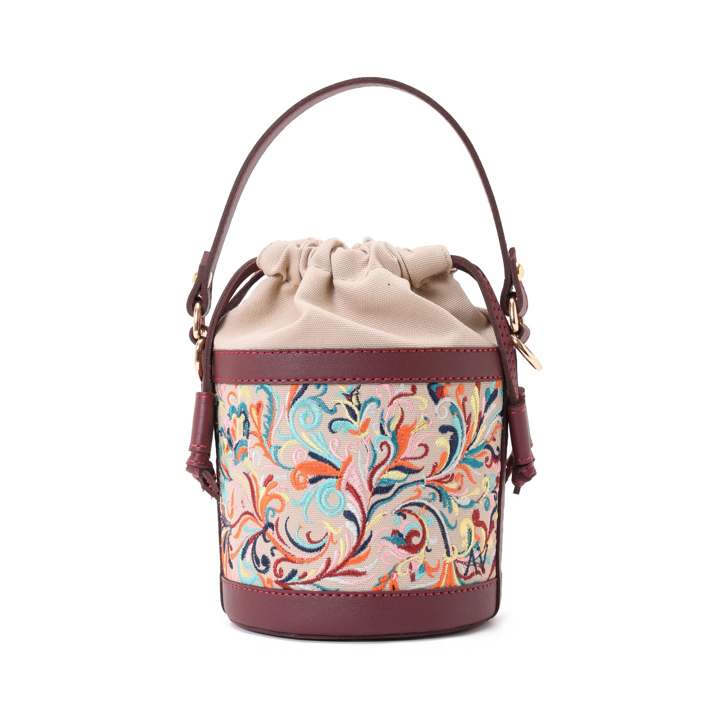 Retro Bucket Baroque Handbag with Burgundy belt -Code 916