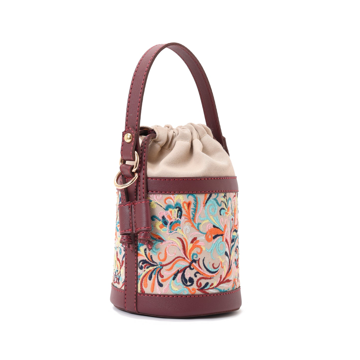 Retro Bucket Baroque Handbag with Burgundy belt -Code 916