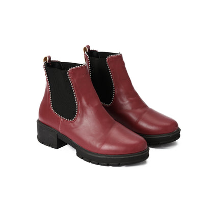 Burgundy Studs Flake Boots