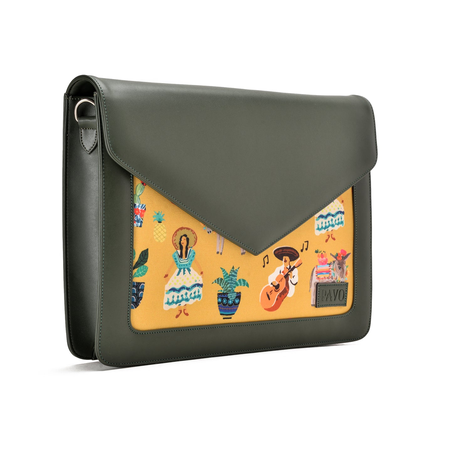 Laptop Bag/Sleeve Olive Green with Multi colour Fabric- Code 102