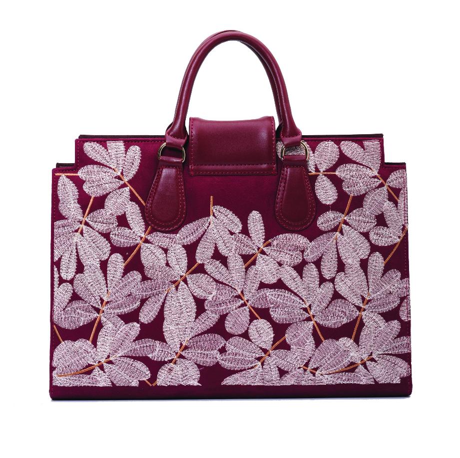 Burgundy Laptop File Bag with embroideries flowers - Code 2201