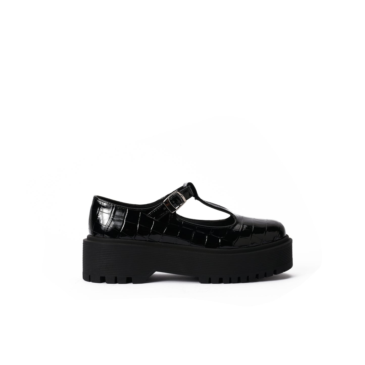 Black Glossy Crocodile Shoe