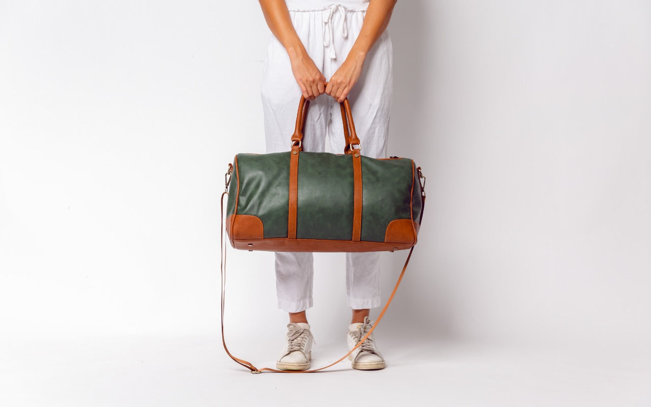 Duffle Bag Leather pine green and brown