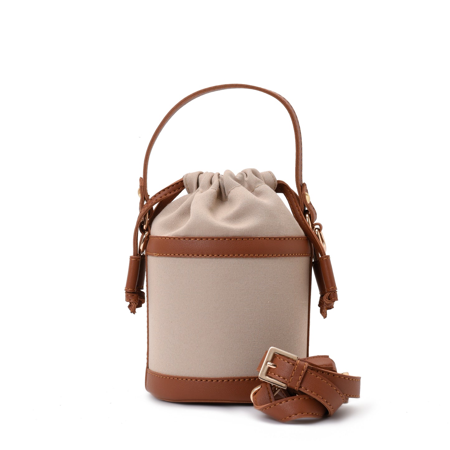 Retro bucket Beige Handbag with Brown belt -Code 910