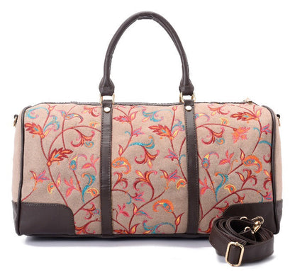 Duffle Bag Leather Indian Beige with multi colored pavoegypt