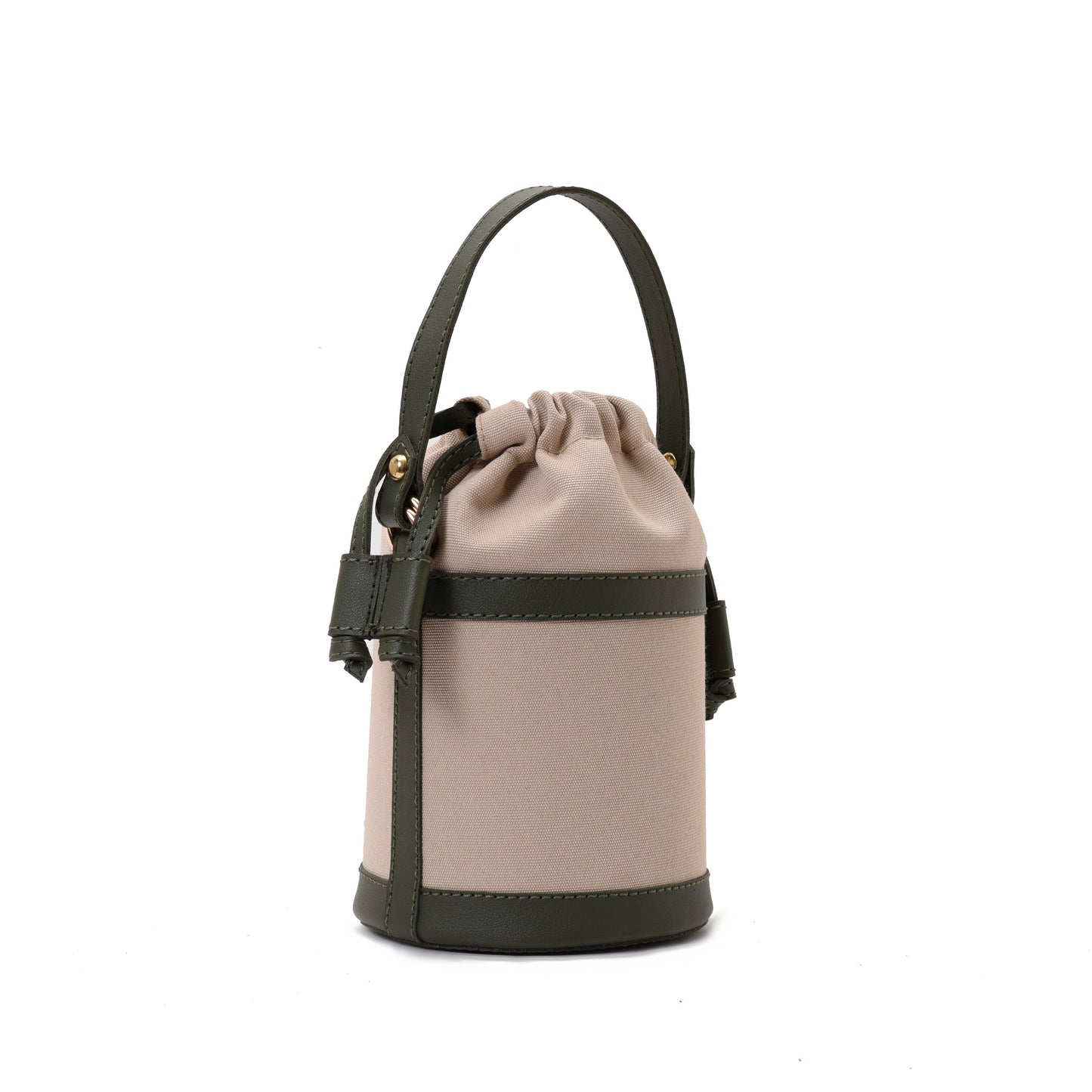 Retro bucket Beige Handbag with Green belt -Code 911