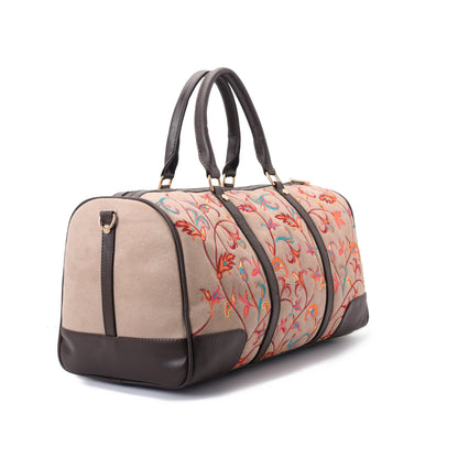 Duffle Bag Leather Indian Beige with multi colored pavoegypt