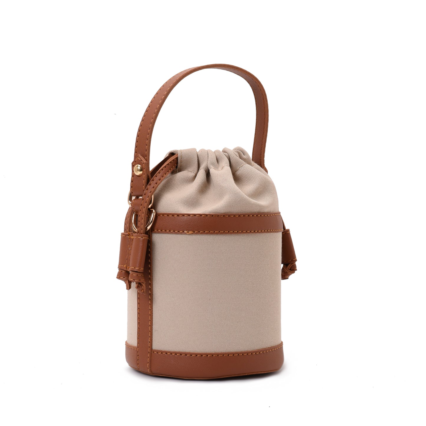 Retro bucket Beige Handbag with Brown belt -Code 910