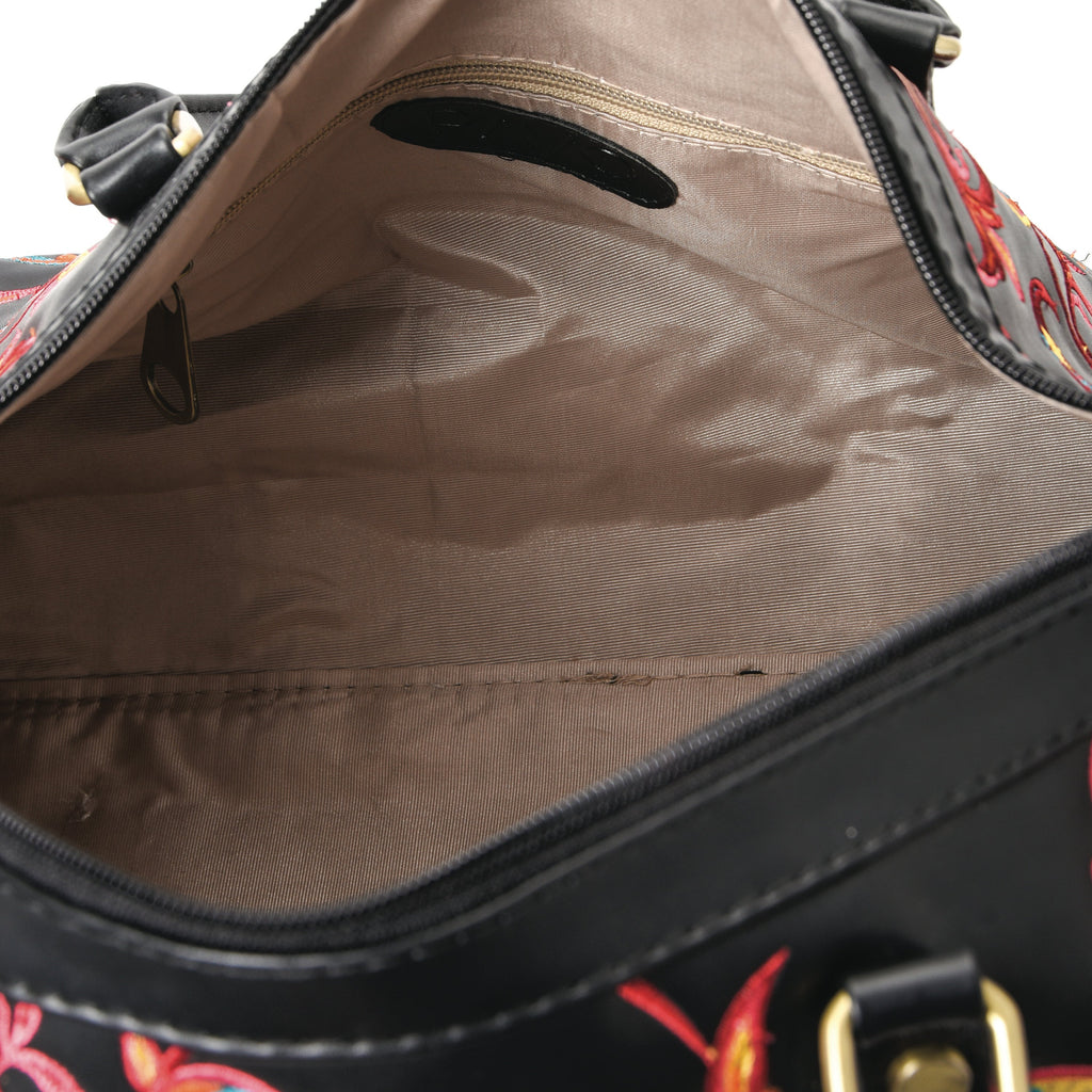 Duffle Bag Leather  Indian Black with multi colored pavoegypt