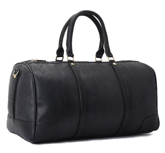 Duffle Bag Leather Black with a crocodile texture