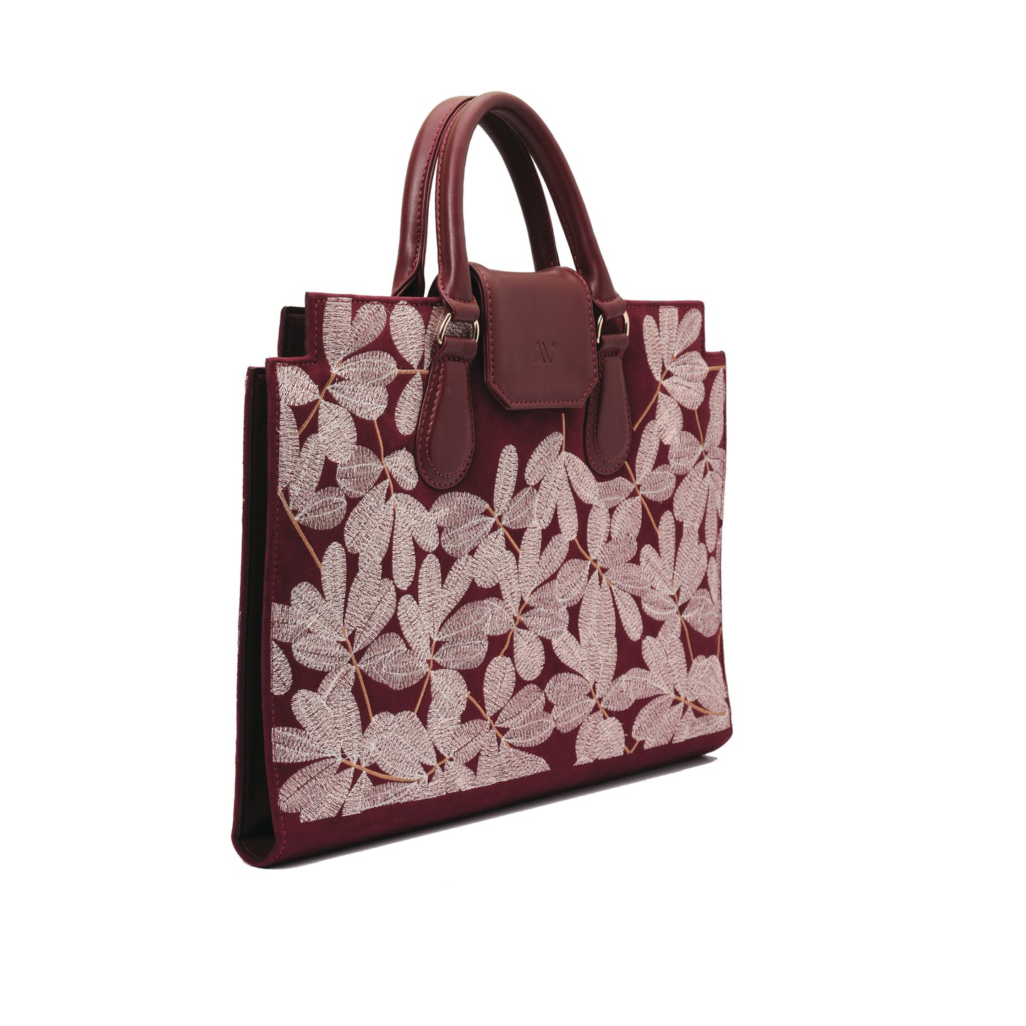 Burgundy Laptop File Bag with embroideries flowers - Code 2201