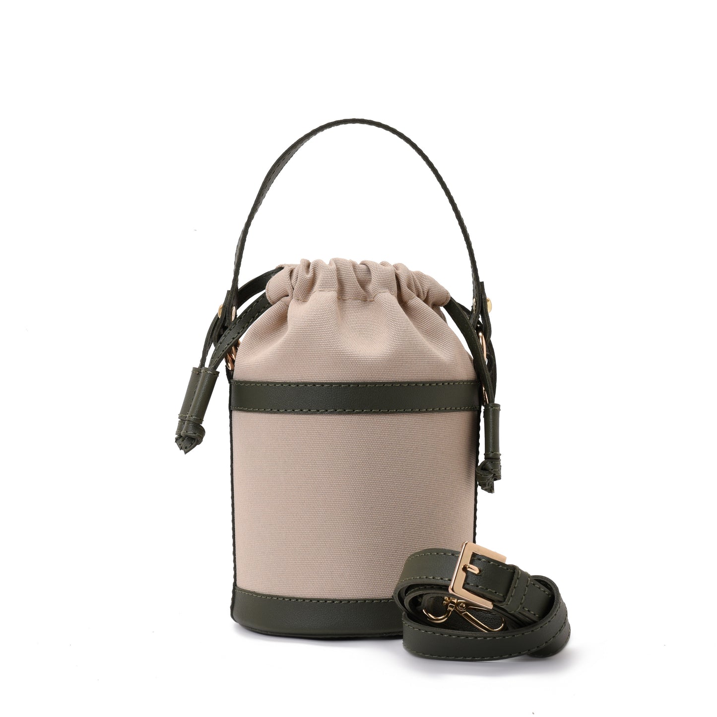 Retro bucket Beige Handbag with Green belt -Code 911