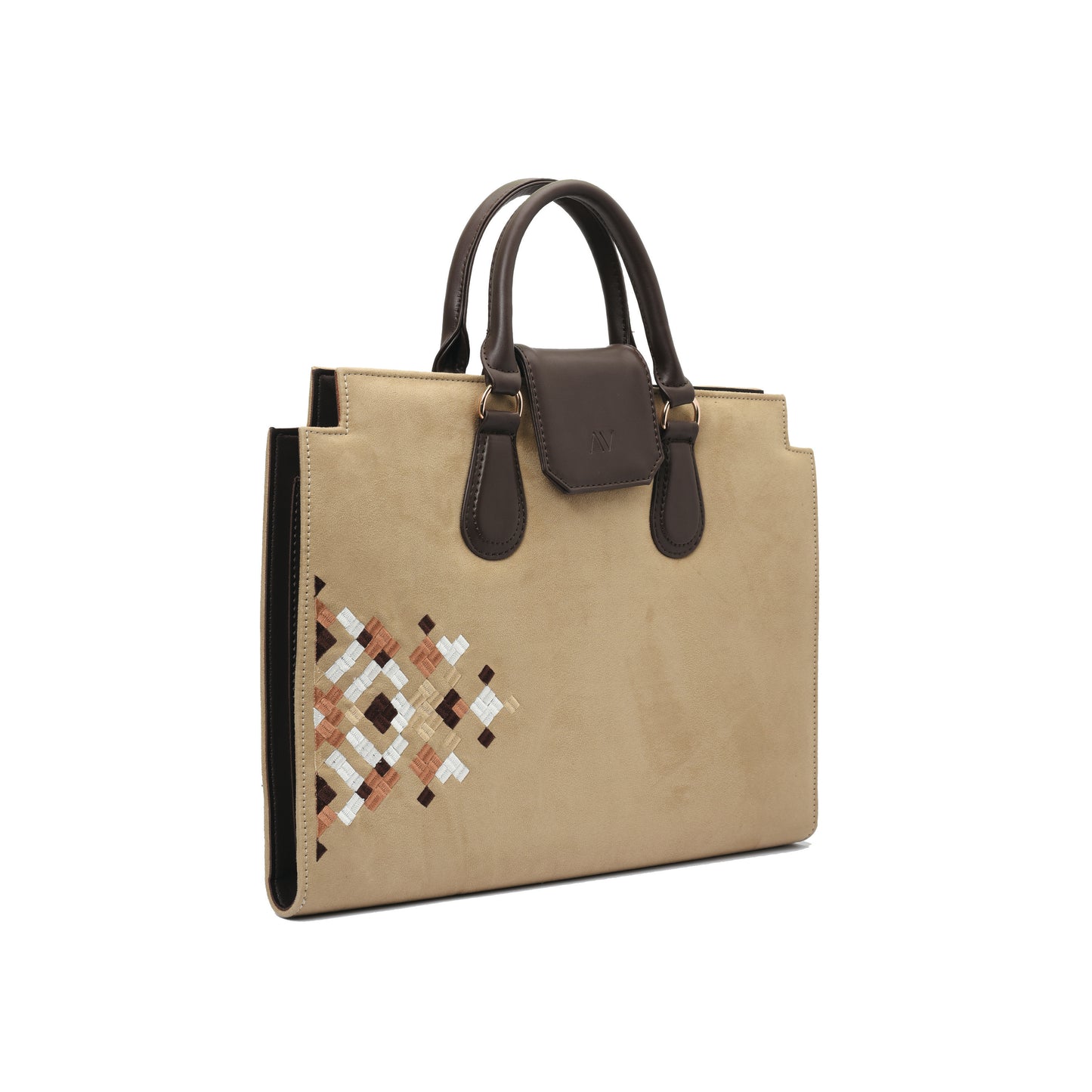 Beige Laptop File Bag with embroideries - Code 2202