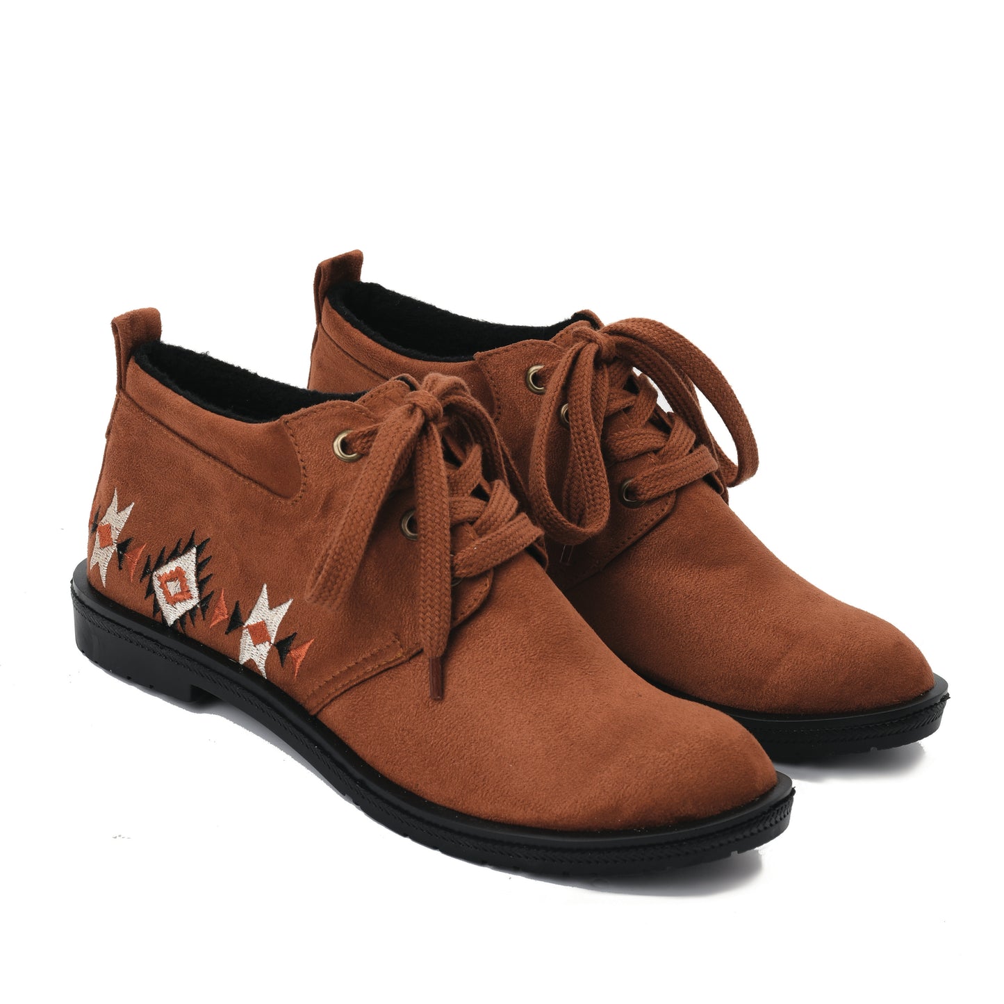 Havana camel embroidered low neck boots
