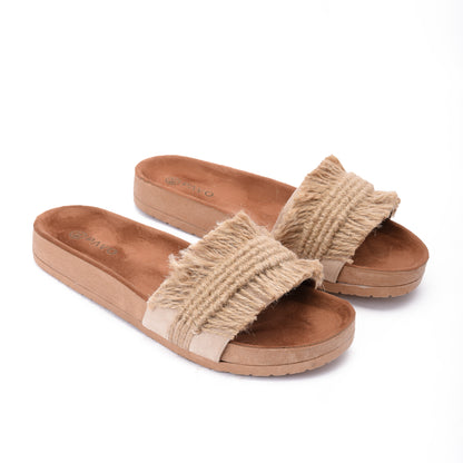 Cream fringe jute  Slippers -Code 6032